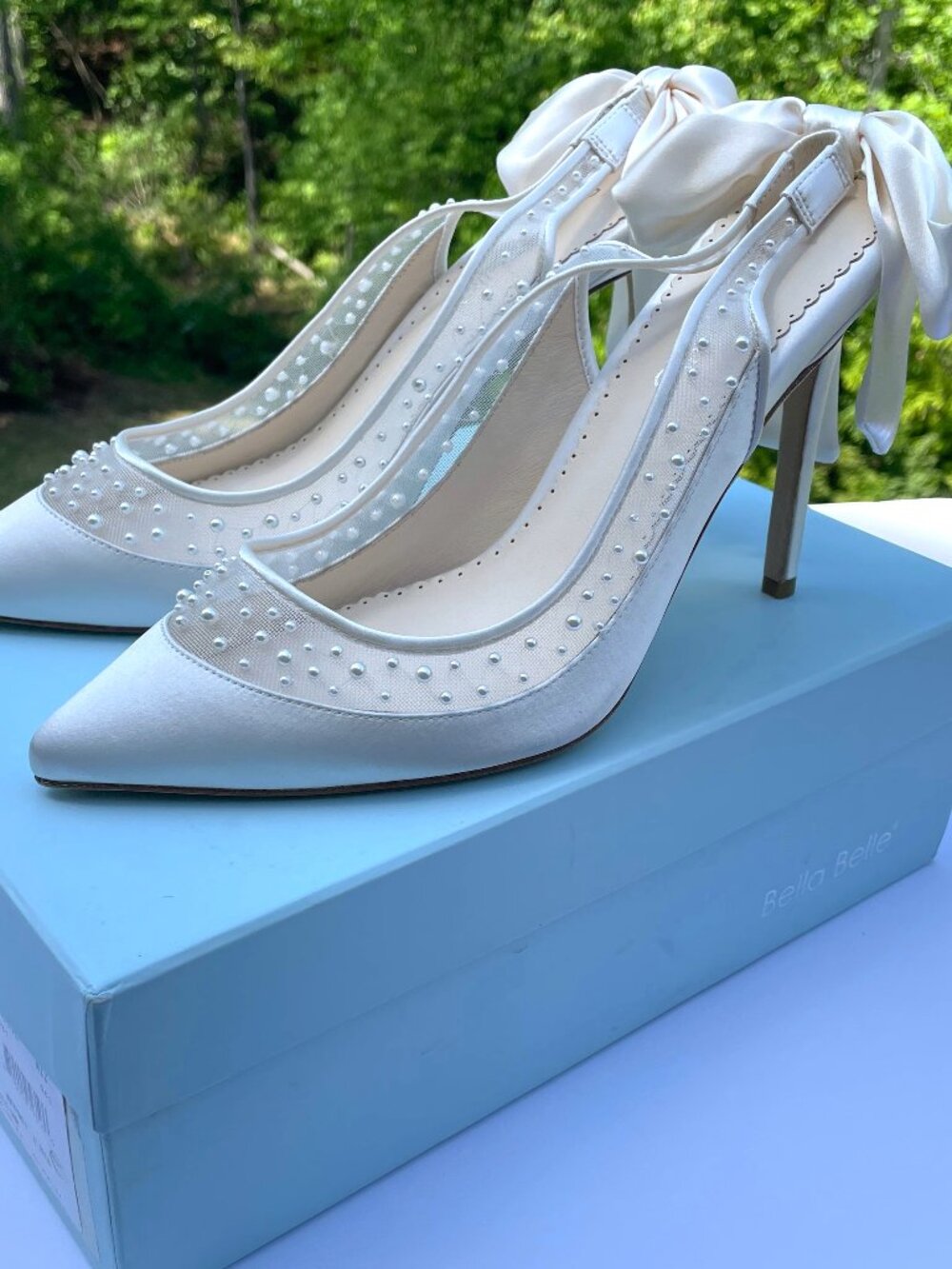 Bella Belle GABRIELLE 4-Inch Pearl Slingback w Bow IVORY Wedding/Bridal NIB 9